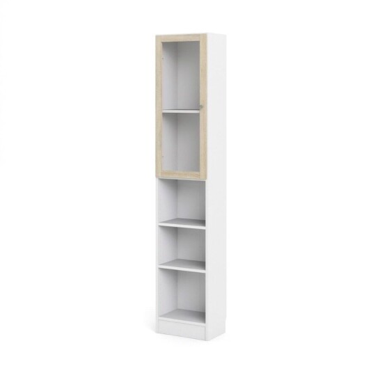 Base reol 1 glassd?r og 2 hyller hvit, eik struktur dekor.