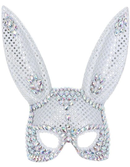 Sexy Sølvfarget Bunny Maske med Blanke Stener og Paljetter
