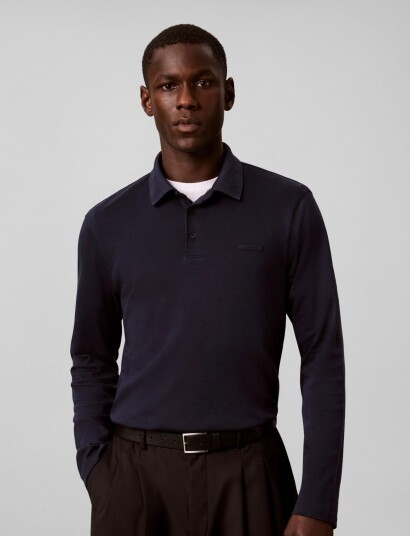 Calvin Klein Ls Slim Supima Logo Patch Polo Navy XL