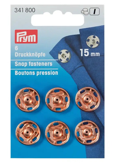 Trykknapper til å sy på 6 stk x 15 mm rosegull