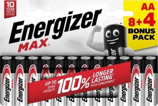 Energizer Max AA Alkalinske Engangsbatterier 12-pakning med 10 års holdbarhet