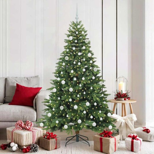 Kunstig juletre med 300 LED med stativ grønn 180 cm PE og PVC