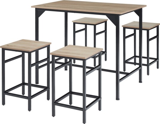 Tectake Barbord med stoler Edinburgh 4 + 1 Industrielt lyst tre Sonoma eik