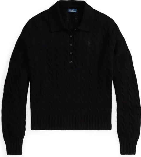 Polo Ralph Lauren Cable Wool Cashmere Polo Collar Sweater POLO BLACK L Polo Ralph Lauren Cable Wool Cashmere Polo Collar Sweater POLO BLACK L