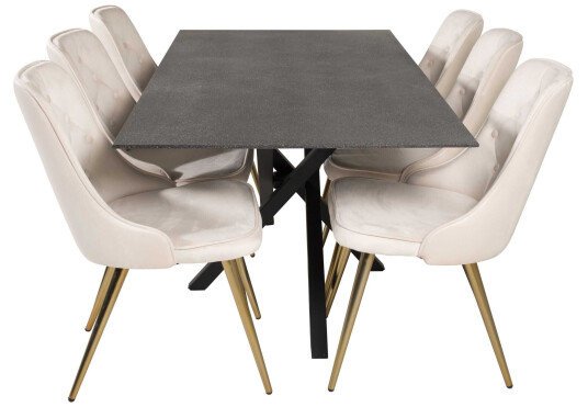 Venture Design Piazza & Velvet spisegruppe Grå/svart 6 st stoler & bord 180 x 90 cm