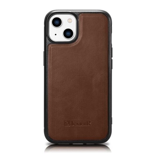 Icarer Leather Oil Wax-Deksel Dekket Med Naturlig Lær For Iphone 14 Plus (Kompatibel Med Magsafe) Brun (Wmi14220719-Bn)