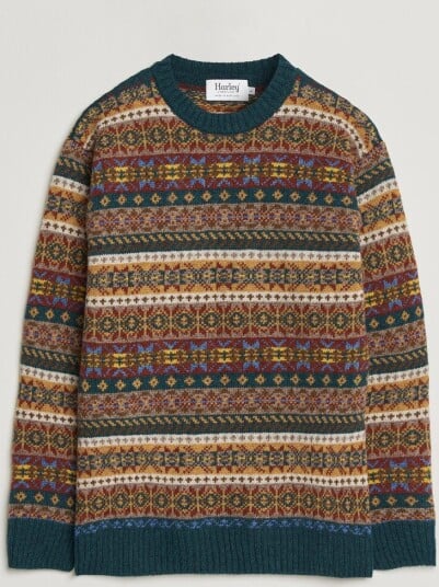 Harley Of Scotland Supersoft 2ply Lambswool Fairisle Crew Tempest