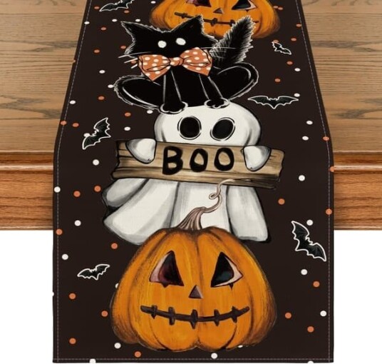 Halloween Bordløper med Spøkelses-, Katte- og Flaggermusmotiv 33 x 229 cm QQ