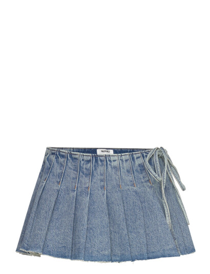 Monki Pleated Mini Denim Wrap Skirt - Blue - 46 Monki Pleated Mini Denim Wrap Skirt - Blue - 46