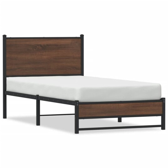  Sengeramme i metall med hodegavl brun eik 90x200 cm 8721102955204
