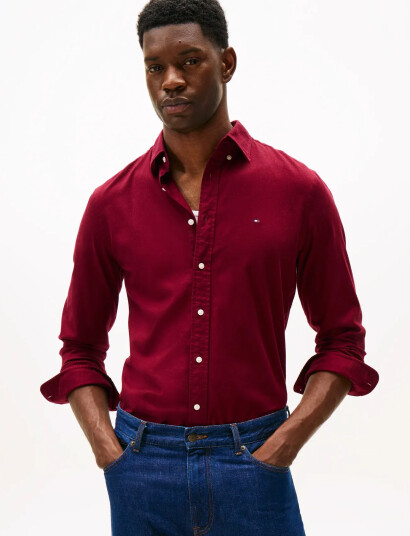 Tommy Hilfiger Flex Flannel Solid Rf Shirt - Burgundy - XXL