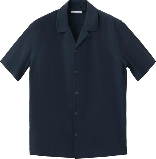 Mango 100% Cotton Shirt With Embroidery Details Navy S