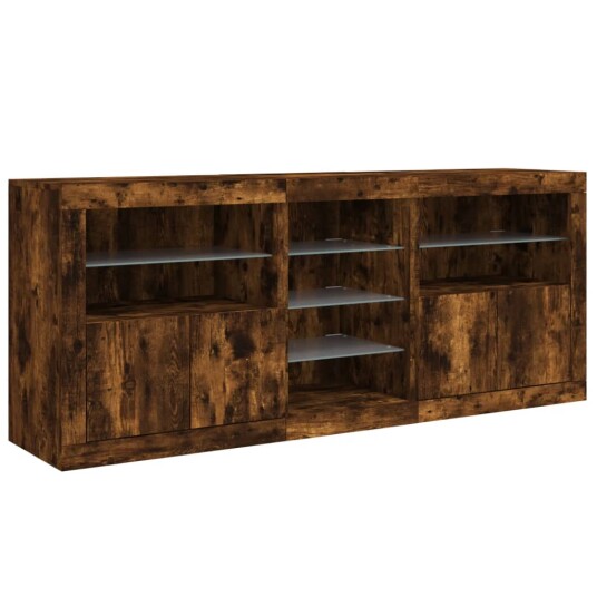 vidaXL Skjenk med LED-lys røkt eik 181,5x37x67 cm
