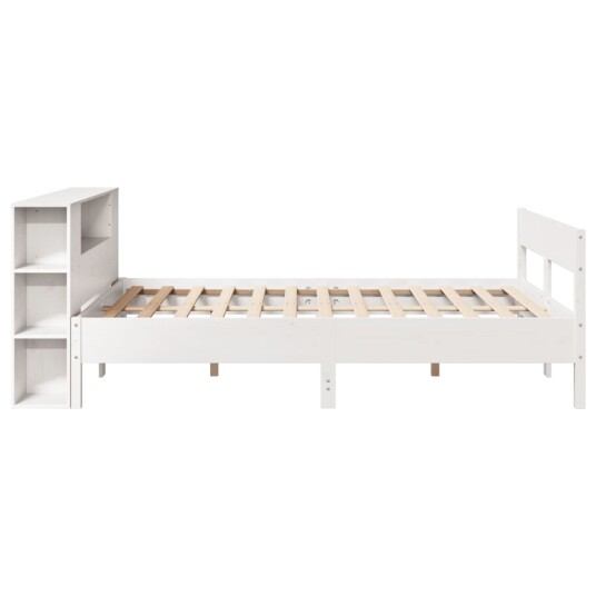 Seng med bokhylle uten madrass hvit 120x190 cm heltre furu 3322961