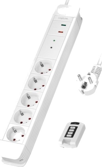 LogiLink 5 veis strømskinne med fjernkontroll 1.5m hvit LPS402