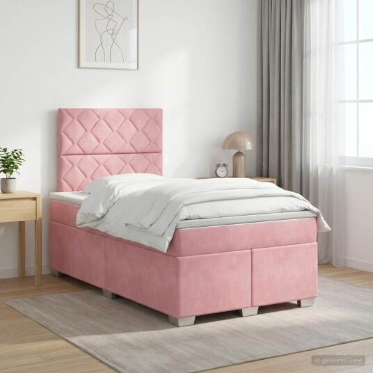 vidaXL Kontinentalseng med madrass Rosa 120 x 200 cm Fløyel