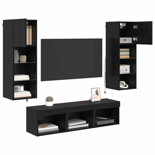 TV Vegg Enheter 5 pcs Svart Eik 60 x 30 x 30 cm Konstruert tre TV Vegg Enheter 5 pcs Svart Eik 60 x 30 x 30 cm Konstruert tre