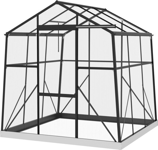 Drivhus i sort aluminium 3,68 m² med skyvedør