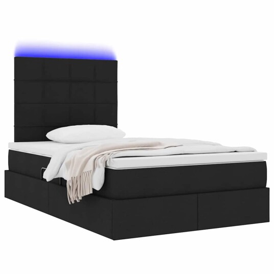Seng med lagring og LED med LED Svart 120 x 200 cm Polyester