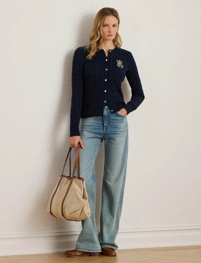 Lauren Ralph Lauren Cable-Knit Cotton Cardigan - Navy - L Lauren Ralph Lauren Cable-Knit Cotton Cardigan - Navy - L