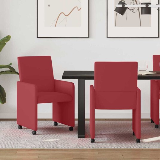 Spisebordsstoler med hjul 2 pcs Vinrød 57 x 66 x 94 cm Kunstlær Spisebordsstoler med hjul 2 pcs Vinrød 57 x 66 x 94 cm Kunstlær