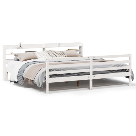  Sengeramme med hodegavl hvit 200x200 cm heltre furu 3306654