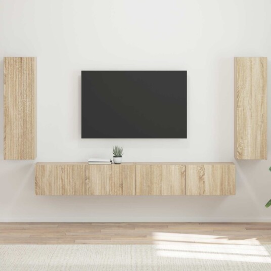 TV vegghyllesett Veggmontert 4 pcs Sonoma eik Konstruert tre TV vegghyllesett Veggmontert 4 pcs Sonoma eik Konstruert tre