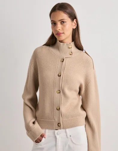Nelly Beige Rib Knit Bomber Jacket