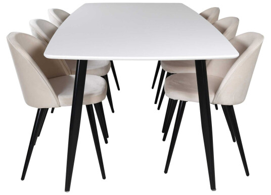 Venture Design Polar & Velvet spisegruppe Hvit/svart 6 st stoler & bord 240 x 100 cm