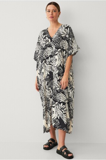 Ellos Collection Kaftan i viskose med knappelukking Hvit