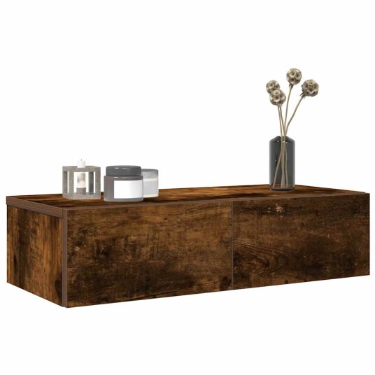  Vegghylle med skuffer røkt eik 60x26,5x15 cm konstruert tre 8721158650030