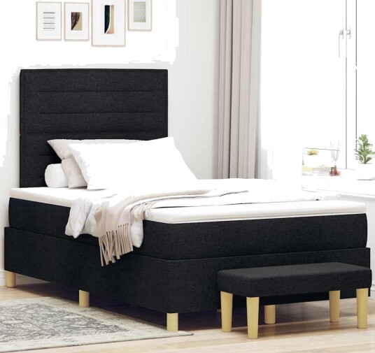 Box Spring Seng med madrass & benk svart 120x200 cm stoff