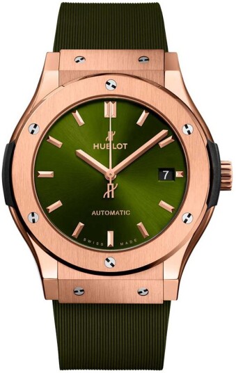 Hublot Dameklokke 581.OX.8980.RX Classic Fusion Grønn/Gummi Ø33 mm Hublot Dameklokke 581.OX.8980.RX Classic Fusion Grønn/Gummi Ø33 mm