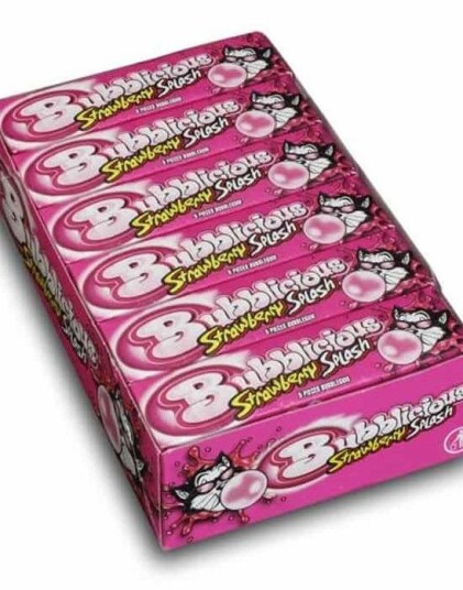 18 stk Bubblicious Strawberry Splash Tyggegummi 38g   Hel Eske