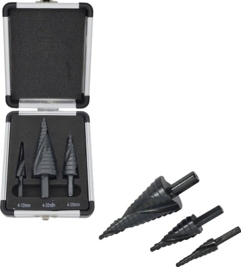 Trappeborr Awtools Aw Wiertlo Spiral Komplet, 3 Stk. 4-12/4-20/4-32 Mm, Aicrn, Svart, Plastetui Trappeborr Awtools Aw Wiertlo Spiral Komplet, 3 Stk. 4-12/4-20/4-32 Mm, Aicrn, Svart, Plastetui