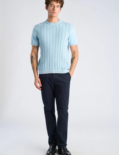 Lindbergh Knitted S/S O Neck Tee   Blue   XL