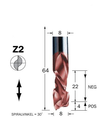 Cobolt 60-153MC Spiralfres D=8 L=22 TL=64 Z=2 Maskintilbehør & forbruk