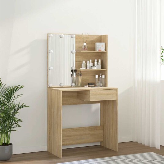 vidaXL Sminkebord med LED sonoma eik 74,5x40x141 cm