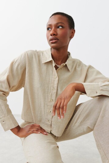 Gina Tricot Magda linen blend shirt linskjorter Beige XS Female Female Beige