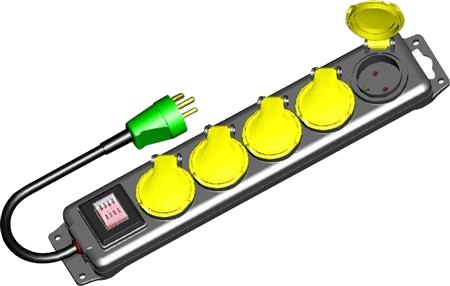 Stikkontaktdåse 13A Dk 5 Udtag Med Jord Med Afbryder 1,4 Meter Ledning Sort/Gul