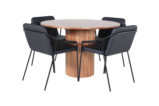 Venture Design Bianca & Tvist spisegruppe Svart/valnøtt 4 stoler & bord 110 cm