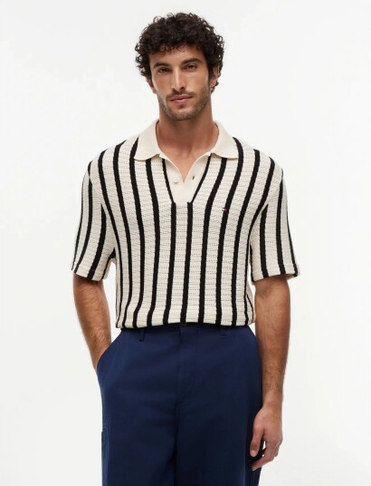 Tommy Hilfiger Open Knit Relaxed Fit Polo Cream XL