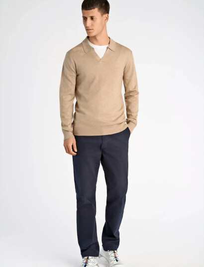 Lindbergh Ecovero L/S V Neck Polo   Beige   L