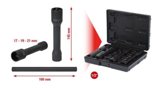 Ks Tools 913.1290, Støpselsett, 1/2", 4 Hoder, Krom-Molybden-Stål, Iso 1174, Din 3121, 1,5 Kg