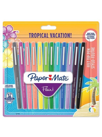 Paper Mate Flair Felt Tip Pens Medium Point 0.7 mm Assorted Tropical Vacation Colours 12 Count Paper Mate Flair Felt Tip Pens Medium Point 0.7 mm Assorted Tropical Vacation Colours 12 Count