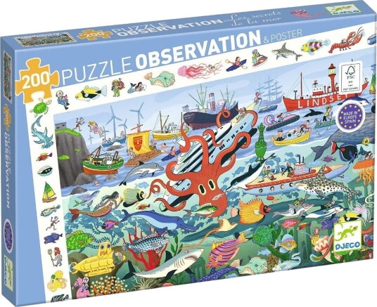 Djeco Puslespill 200 Brikker Observasjonspuslespill Havet Djeco OneSize Puslespill