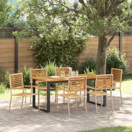 vidaXL Hage Spisegruppe 7 pcs Beige Solid akasietre
