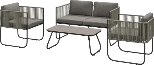 Hagemøbelsett laget av polyrattan salongsett med sofa lenestol bordputer værbestandig sittegruppe for 4 personer balkongmøbelset Hagemøbelsett laget av polyrattan salongsett med sofa lenestol bordputer værbestandig sittegruppe for 4 personer balkongmøbelset