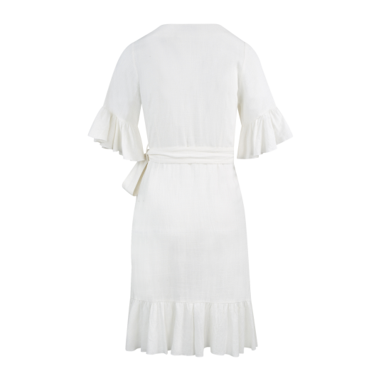 Noor Dress White S Short linen wrap dress