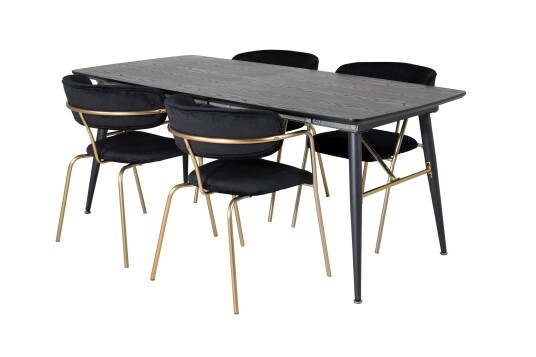 Venture Home Gold Matgruppe Forlengningsbar 180 220 cm Rektangulær med 4 Arrow stoler Sort/Guld